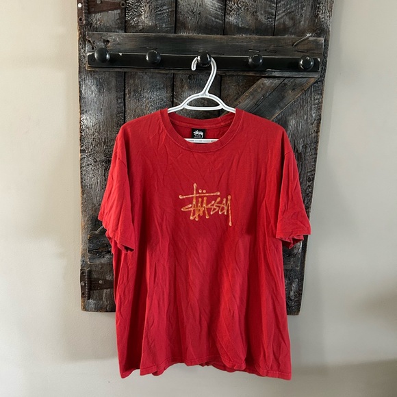 Stussy Bold Red Tee with Yellow Logo - Picture 1 of 3